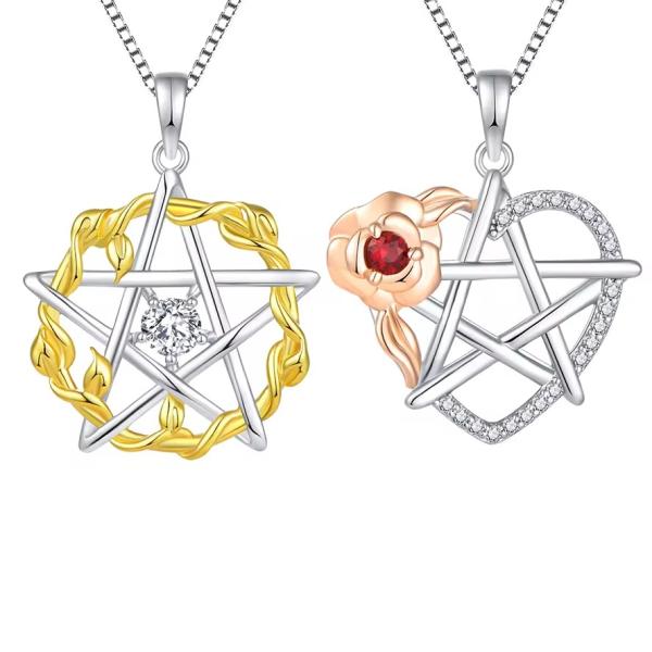 YASVITTI 925 Sterling Silver Pentagram Star Heart Pendant Necklace Set Cubic Zirconia and Rose Gold Plated Wholesale
