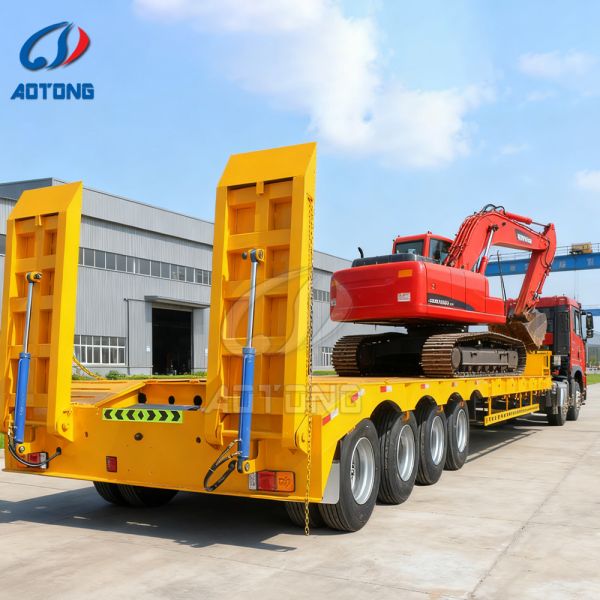 3 4 Axles LowBed Gooseneck Excavator Transport Low Bed Semi Trailer 100 Tons Lowbed Truck Trailer