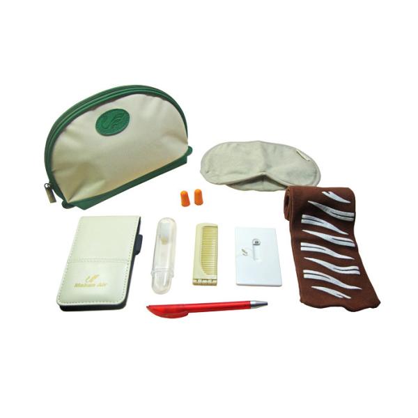 Nine Items Airplane Amenity Kits With Fashion Shell-Like Pouch Oxford Fabric Material