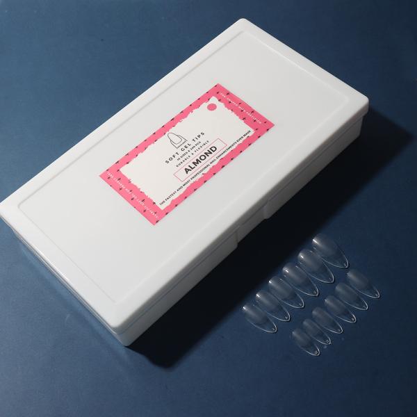 Almond Clear Nail Extension Tips 500pcs White Box Soft Gel Tips Customized Label for Press on Nail at within Finger