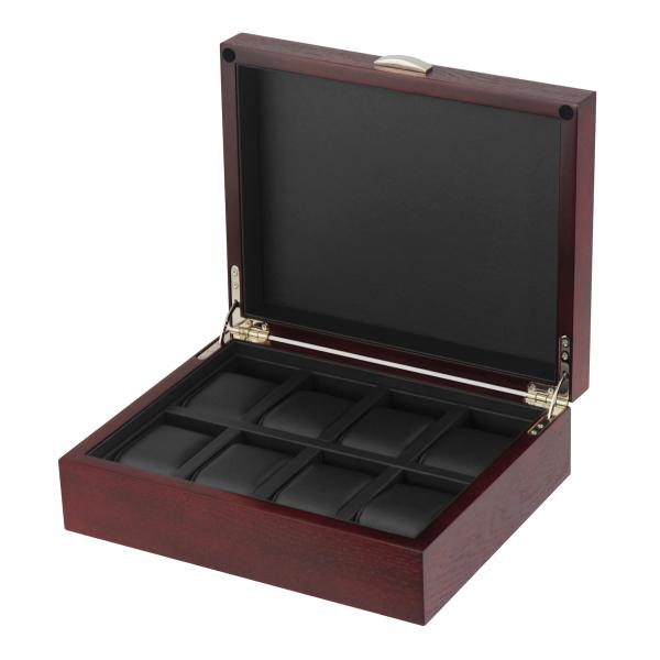 8 Slots Black Lacquered Nature Veneer Wooden Watch Box in Stocked