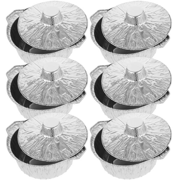 1100Ml 6Pcs Round Tinfoil Pots for Baking Aluminum Foil Pie Pans Lids Disposable Tin Pot