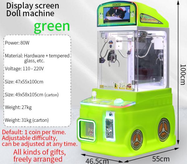 Display Screen-equipped Green Automatic Vending Machine Children's Arcade Game Mini Claw Machine