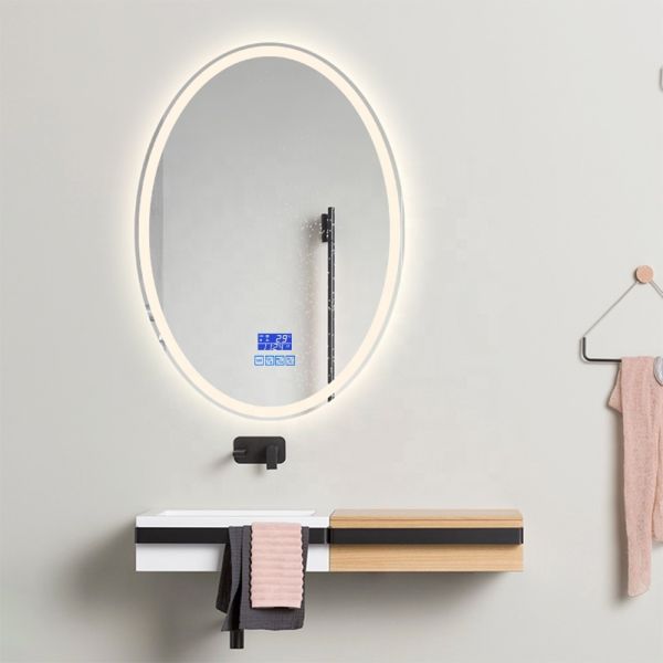 Front Lighted And Backlit Wall Mounted Round Silver Bathroom Mirror With Touch Screen