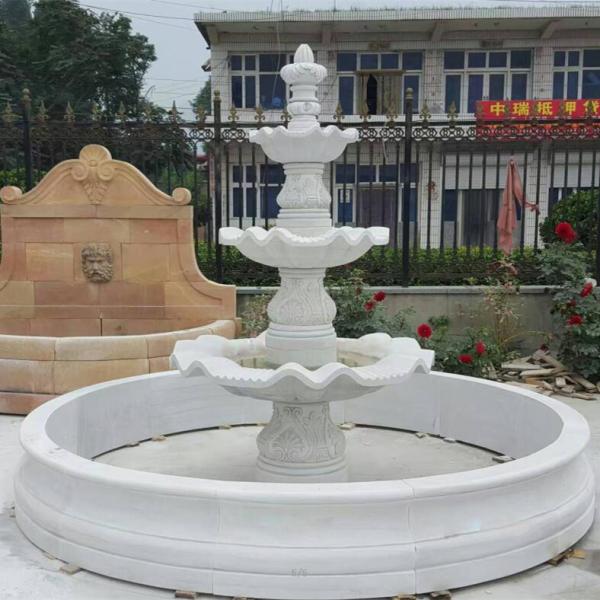 Discount outdoor water fountains yellow marble water fountain with two tiers for garden decoration