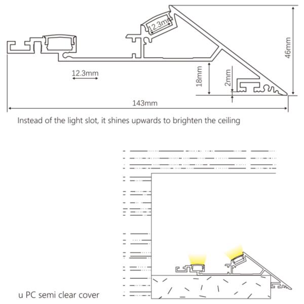 143*46 мм светодиодный алюминиевый профиль для архитектурного света
