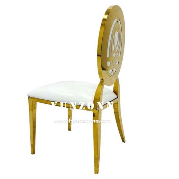 Gold Royal Hotel Event Wedding Commercial Furniture 304 Stainless Steel Chair with Oval Back Flower Design