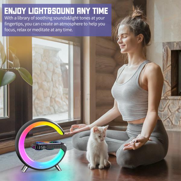 Hands Free Timer Controlled G Shaped Rgb Light Table Lamp With Wireless Charger Bluetooth Speaker