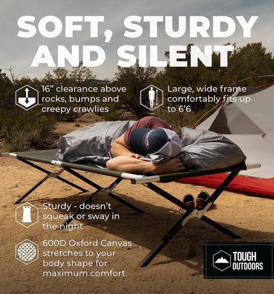 Folding Camping Cot, Portable Foldable Military Cot, Canvas Sleeping Bed, Outdoor Comfortable Lightweight Camp Bed
