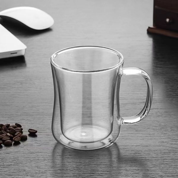 Borosilicate Glass Double Walled Coffee Mug Heat Resistant Glass Coffee Cup With Handle