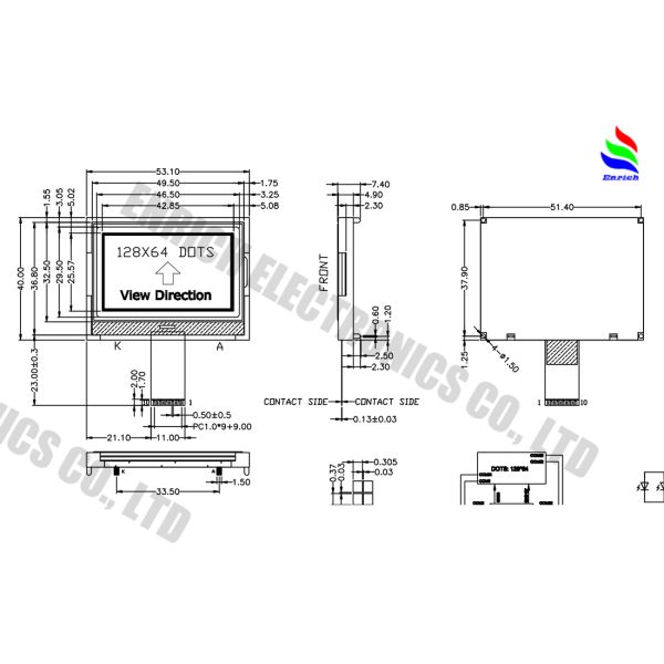 2.2 Inch 128x64 Dots ST7567 Drive IC Dot Matrix LCD Display Graphic LCD Module