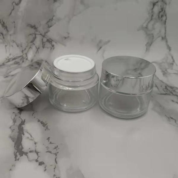 MSDS Clear 100g Glass Cream Jar With Shiny Silver Cap White Lid Mask Mud