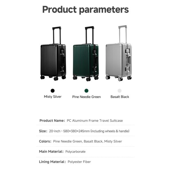 PC Aluminum Frame Travel Suitcase (20-inch) - German Covestro Material, Dual TSA Lock, Professional Luggage Manufacturer for Bulk Orders and Custom OEM Services