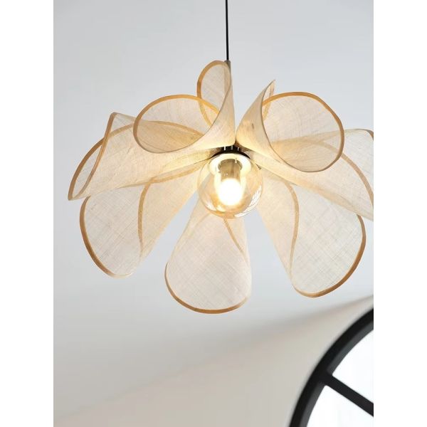 French Fabric Ceiling Pendant Lights Japanese Wabi Sabi Flower Chandelier (WH-VP-306)