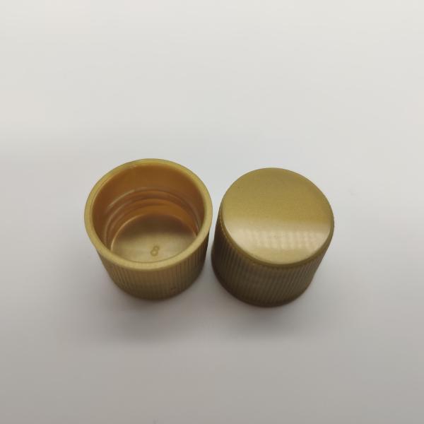 Golden 18mm Screw Cap , Ribbed Wall Plastic Caps And Closures