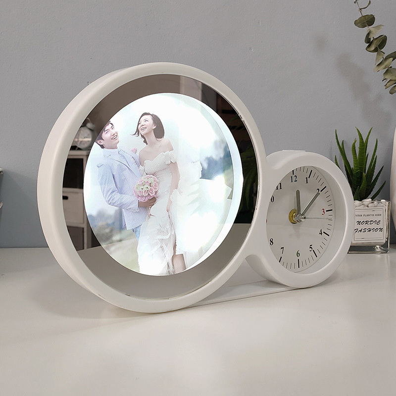 Sublimation Blank Magic Mirror Photo Frame With Clock For Gifts And Decorations