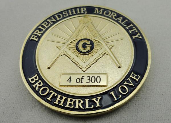 Gold Plating Metal Zinc Alloy, Iron, Brass Laser Engraved Personalized Coins / A.F. & A.M. Coin for Promotional Gift