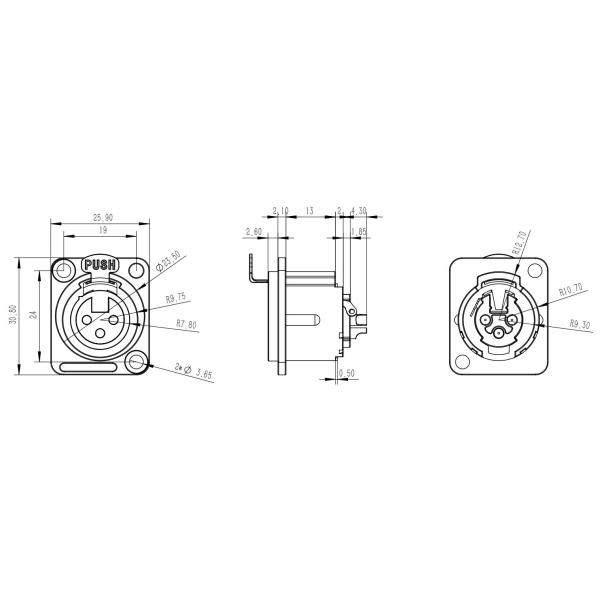 Наружный XLR 3-прицепный разъединитель D монтаж женского разъединителя