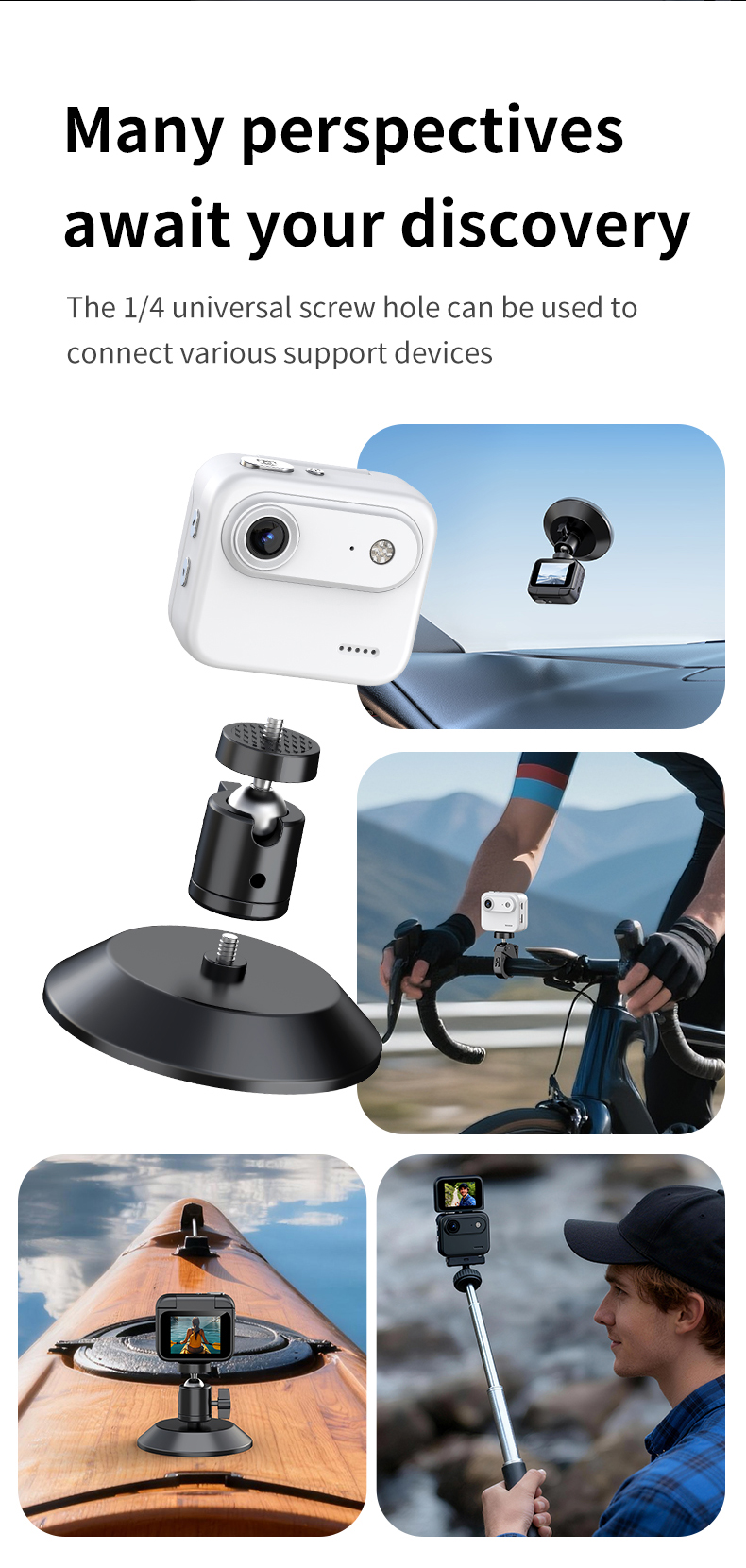 DLC Action Camera First Person POV 1080P Video Reversible Display 1/4 Screw Mount Anti Vibration Sports Cam for Live Streaming