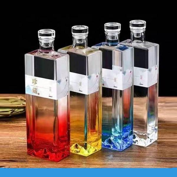 Super Flint Glass Material Custom Printing Square Glass Bottle for Upscale Gin Bottle