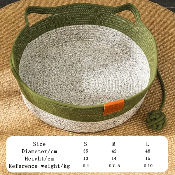Handmade All-Season Cat Bed Solid Pattern Rattan Woven Pet Nest Winter Warm Removable Washable Pad Scratch Board Small Animals