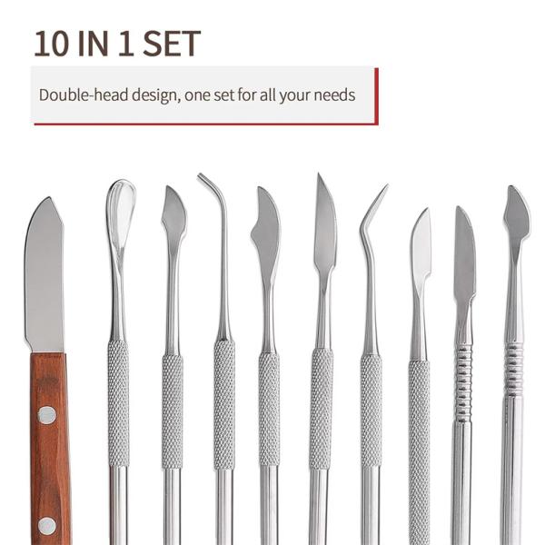 Double-Ended Dental Sculpture Knife Stainless Steel 10pcs/ Set Dental Wax Carving Tools