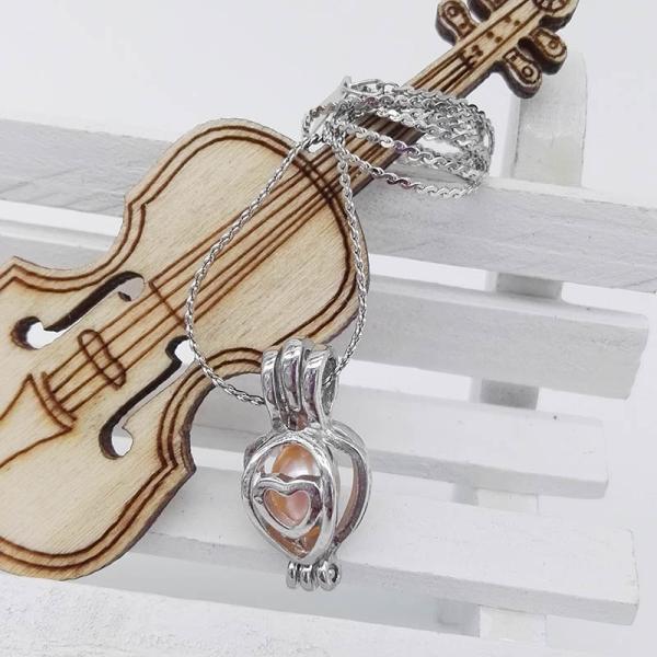 Copper Heart Cage Pendant with 6-7mm Pearl Essential Oil Diffuser DIY Locket Pendant