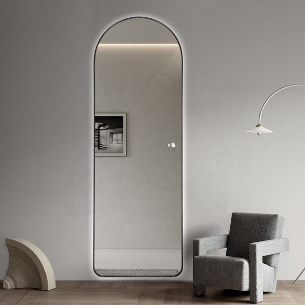 LED Lighted Salon Mirror Full Length Metal Frame Bathroom Mirror Wall Mounted