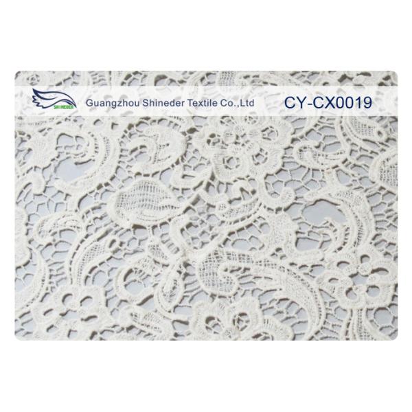 White Flower Embroidered Lace Fabric Cotton / Nylon / Metallic CY-CX0019