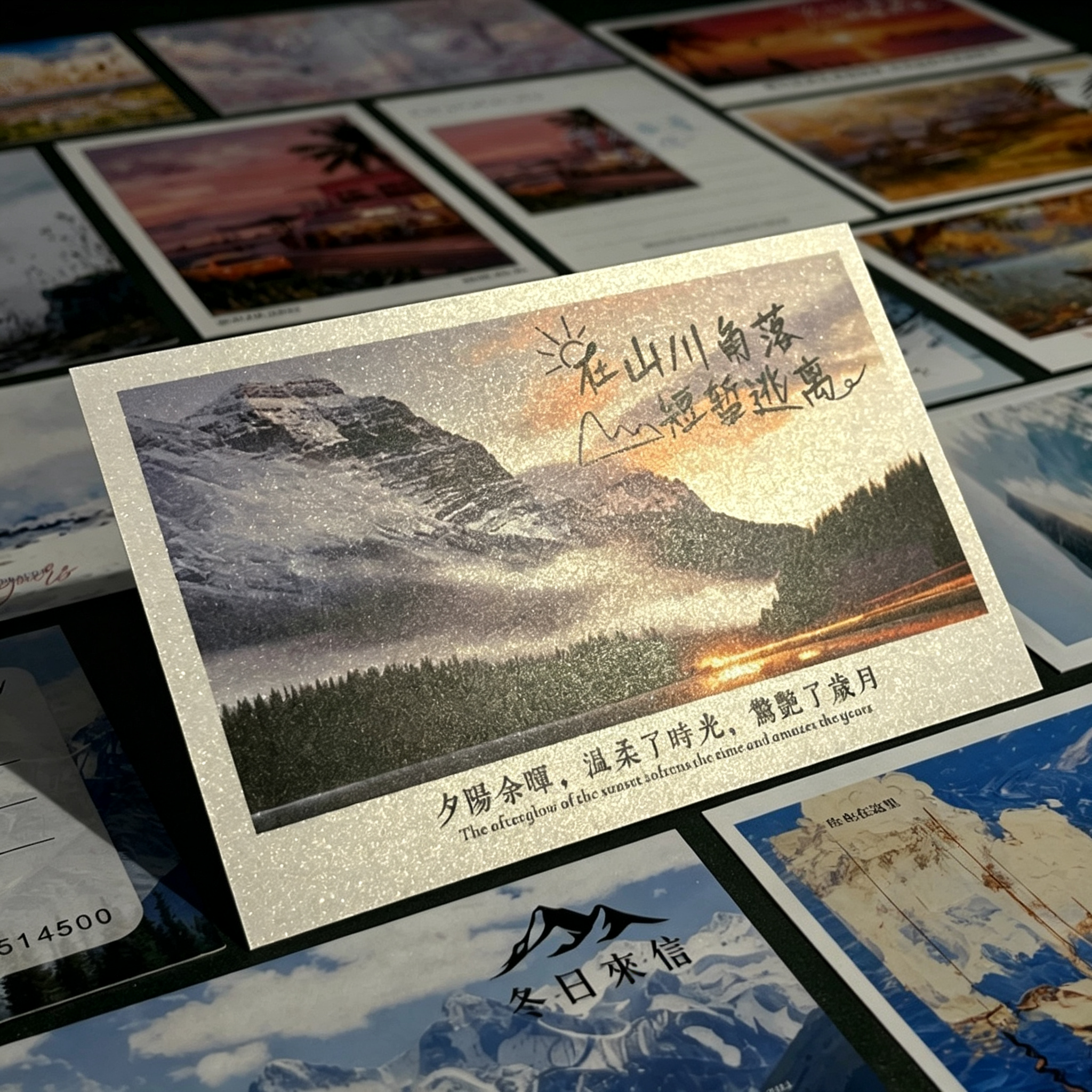 Glitter Starlight Paper Postcard With Scenic Art For Stationery And Souvenir