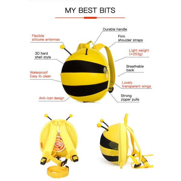 Supercute OEM ODM 3d Eva Child School Bag Kids Bee Anti Lost Backpack