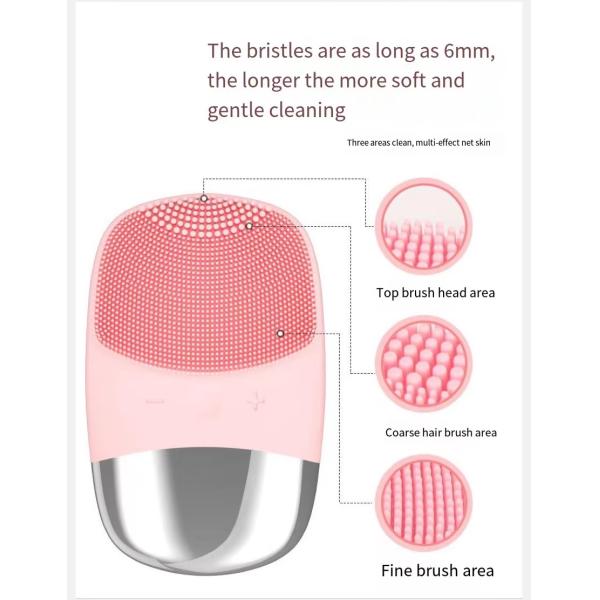 IPX7 Waterproof Sonic Facial Cleansing Brush with Silicone Brush Head and Face Massager