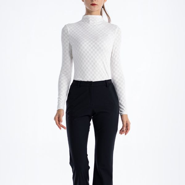 Women’s Golf Long Sleeve Base Layer Top, Jacquard Grid Slim Fit Thermal Shirt