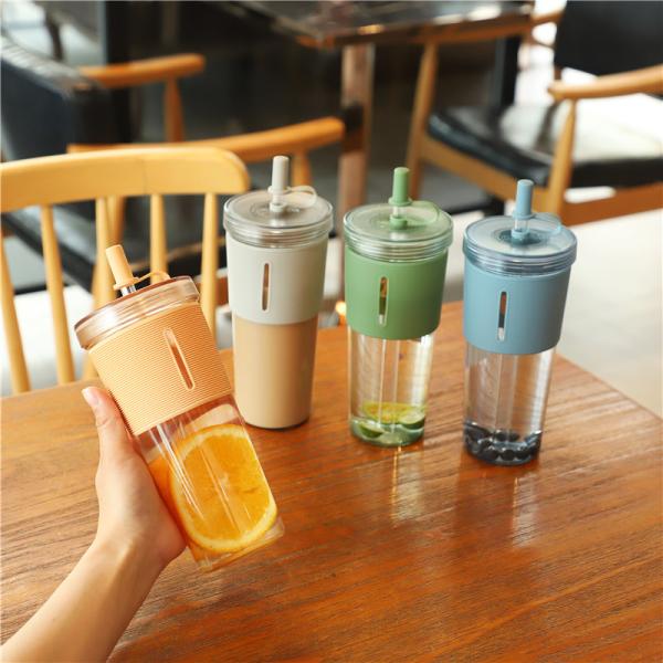Camp Outdoor Custom Logo Double Wall Milk Tea Straws Cup 700ml with Silicone Sleeve