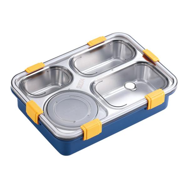 Metal Bento Lunch Box 4 Compartimento 304 Aço Inoxidável Isolamento Selado 1130ml Azul