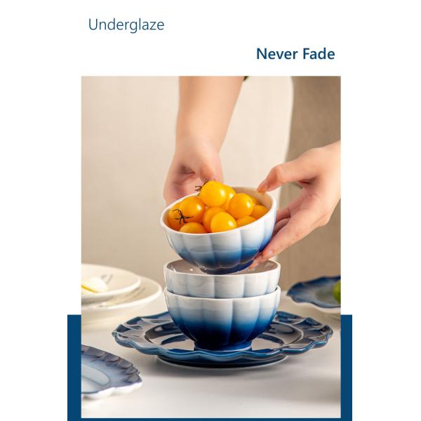 Дизайн керамическая голубая тарелка фарфоровый обеденный набор тарелки и миски Градиент для подарков