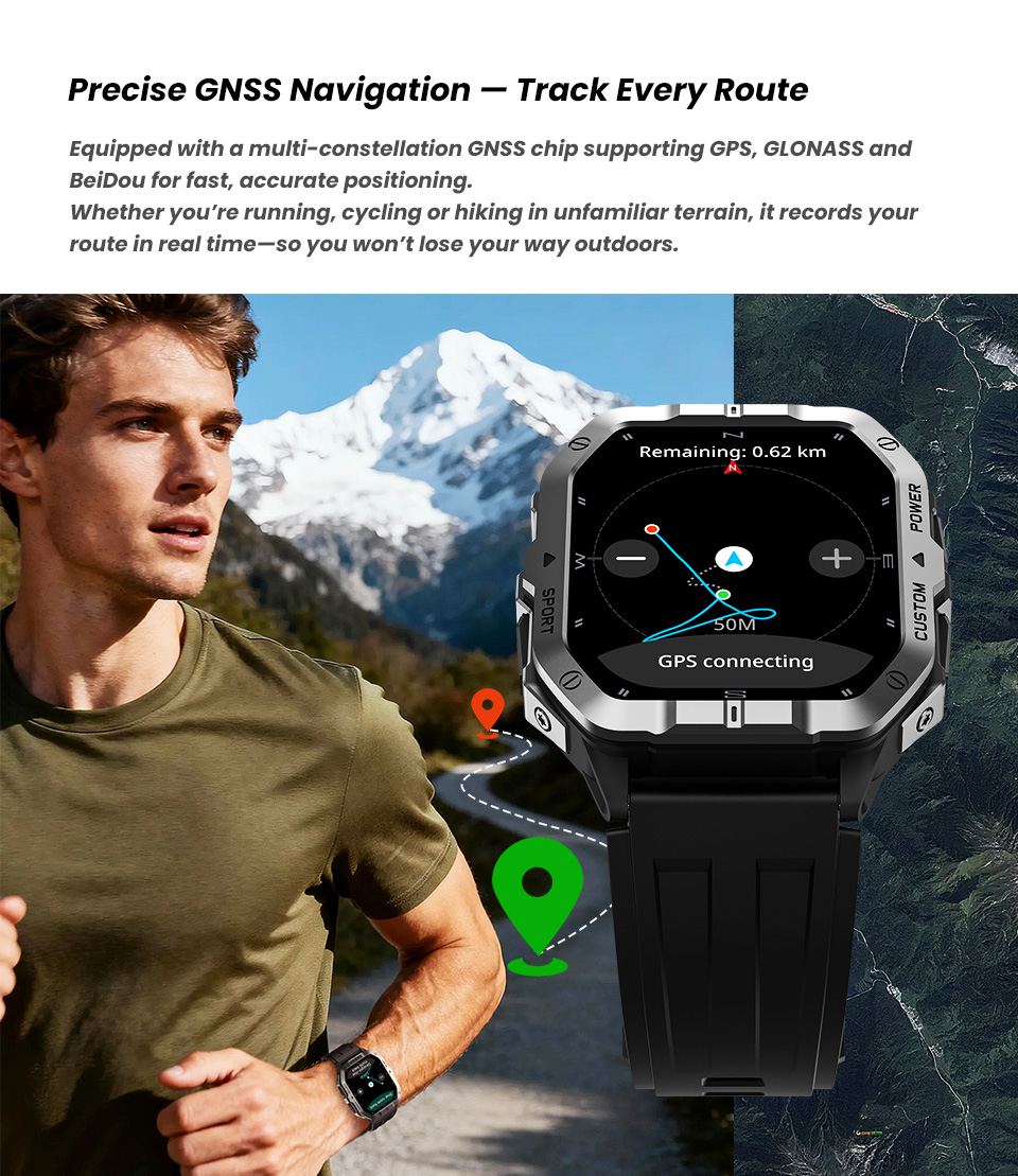 GPS Smart Watch C32 Pro 2ATM Waterproof Sports Watch Barometer Altimeter Compass 100+ Fitness Modes Running Cycling Answer Call