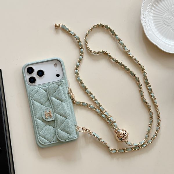 Caviar Diamond-patterned Card Slot Crossbody Chain case for 114 Pro Max, iPhone 16 Pro Protective Case, 17 Pro