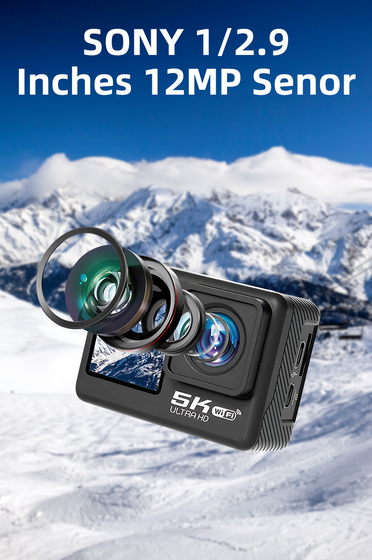 Newest HD 5K Dual Screen Action Sports Camera 30M Waterproof&Anti  Camera with Wifi Sport Camera for Surfing&Diving&Skiing