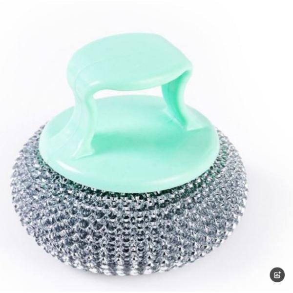 Cepillo para fregar platos con estropajo de acero inoxidable, herramienta de limpieza de cocina de PP para ollas, sartenes, cuencos para mascotas y superficies de difícil acceso