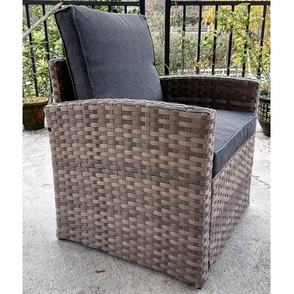 6 Pieces Patio Dining Set All Weather Wicker Furniture Steel Frame Rattan Dining Table and Chair Poly Wooden Table Top