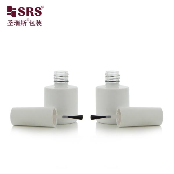DH-9A 8ML White Painted Glass Round Bottle With Brush For Nail Polish Remover Gel