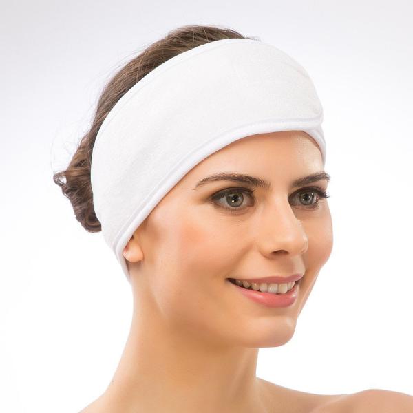 White Elastic Terry Cloth Spa Headband Washable Facial Band Makeup Wrap Headbands Fits All Head Sizes