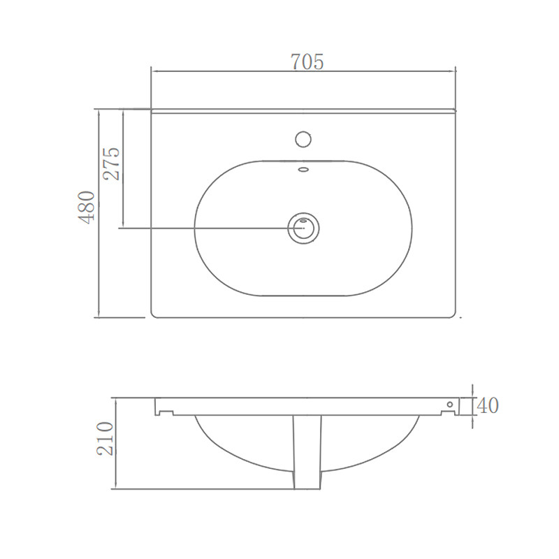 Тазы руки мытья верхней части счетчика тщеты UPC 705x480x210mm с переполнением