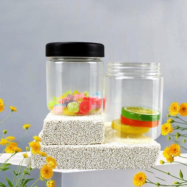 OEM ODM 250g 300g PLA Wide Opening Plastic Clear Coffee Beans Candy Vitamins Tea Food Grade Jar With Child-proof Open Lid