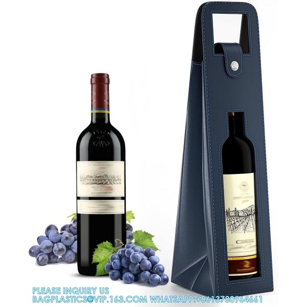 Leather Wine Gift Bag 16.1x3.5x3.5 In, Wine Gift Tote Bag, Reusable Clasp Gift Wine Bag, Portable Wine Protector