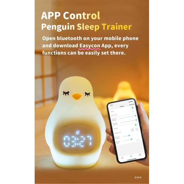 Penguin Electronic Table Alarm Clock Children Bedroom Silicone Night Light Kids Sleep Trainer