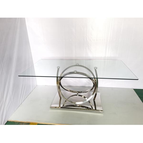 Luxury Silver Metal Dining Table With Clear Glass For Dining Room