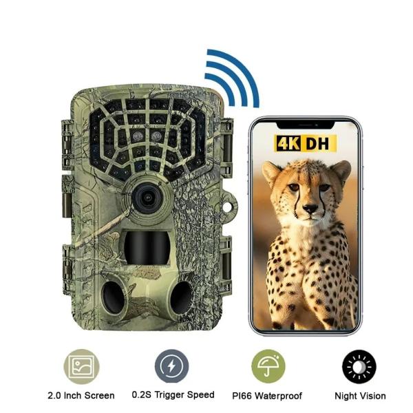 4K Wifi Hunting Camera Wildlife Trail Camera HD Low Glow Arction 48MP IP65 Waterproof