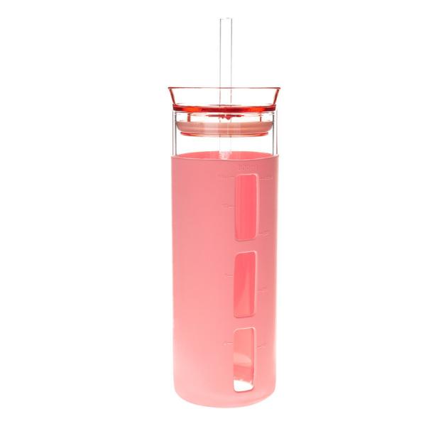 garrafa do curso do vidro blindado 18.5oz, garrafa de água do Borosilicate com palha